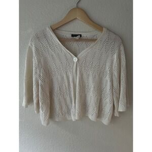 Intriguing Threads Womens White Pointelle Knit Single Button Cardigan Sweater 3X
